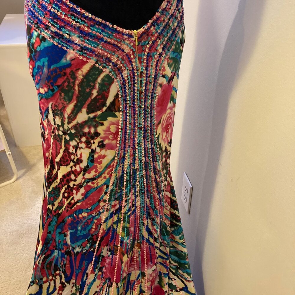 Cache Multicolor Patterned Dress With Beaded Desi… - image 3